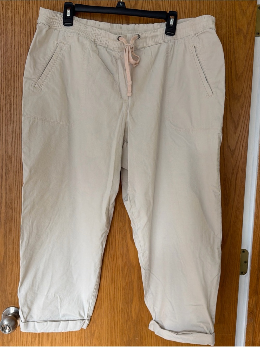 J. Jill Cotton Pants Women’s XL Beige Off White Drawstring Crop Casual Cuffed